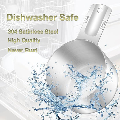 1PCS 1Cup (240ml, 8oz) Single Measuring Cup, Etched Inner Scale Stainless Steel Measure Scoop, Metric and US Measurement, Dishwasher Safe - Image 6