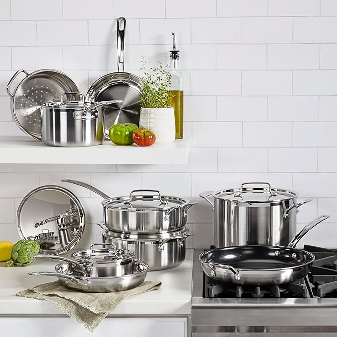Cuisinart 15 Piece Cookware Set, MultiClad Pro Triple Ply, Silver, MCP-15N - Image 9