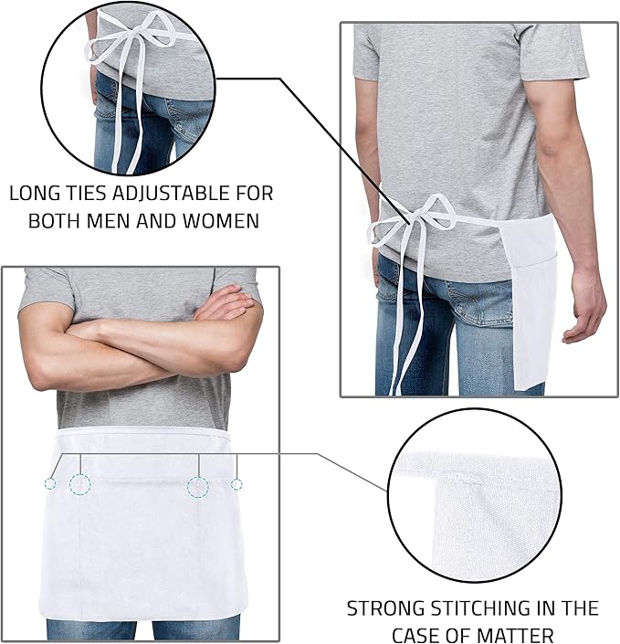 Utopia Wear 12 Pack Server Aprons with 3 Pockets, Waiter and Waitress Waist Aprons for Women with Pockets, Men Short Aprons - Image 4