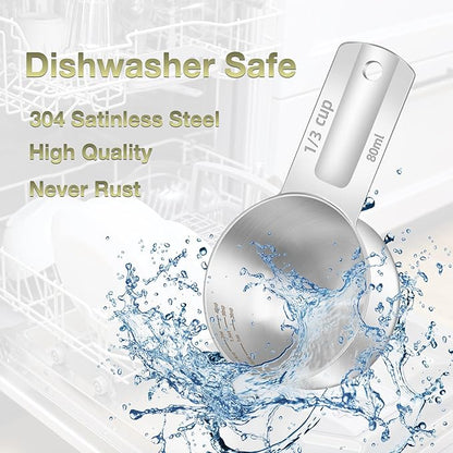 2PCS 1/3Cup (80ml, 2.6oz) Single Measuring Cup, Etched Inner Scale Stainless Steel Measure Scoop, Metric and US Measurement, Dishwasher Safe - Image 6