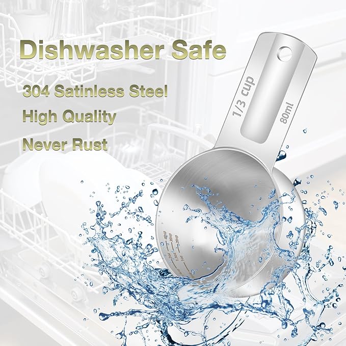 1PCS 1/3Cup (80ml, 2.6oz) Single Measuring Cup, Etched Inner Scale Stainless Steel Measure Scoop, Metric and US Measurement, Dishwasher Safe - Image 6