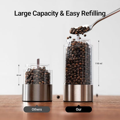 ThermoMaven Electric Salt and Pepper Grinder Set, 110ml Larger Rechargeable Automatic Salt and Pepper Mill Grinder with 6 Adjustable Coarseness, Electric Salt and Pepper Shakers, LED, Midnight Black - Image 3