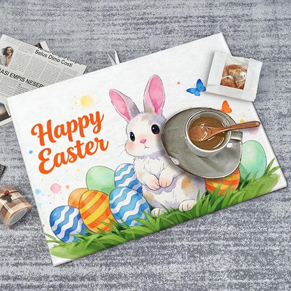 Easter Bunny Dish Drying Mat, for Kitchen Counter Microfiber Absorbent Easter Eggs Dish Draining Reusable Washable Extra Large 18"x24" - Image 5