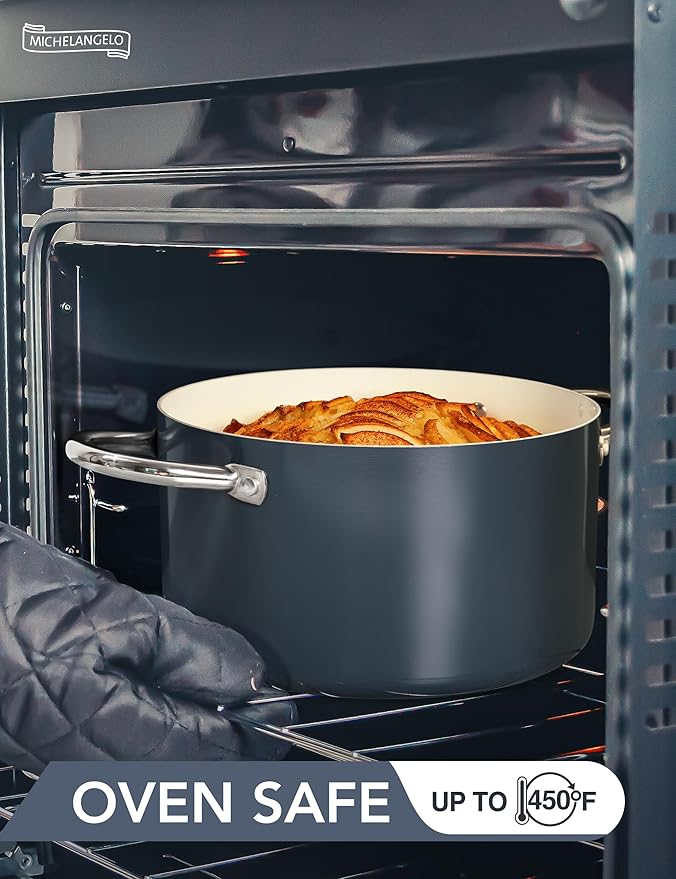 MICHELANGELO 6 QT Ceramic Stock Pot with Lid, Nonstick Stockpot with Glass Lid, Induction Cooking Pot for Soups, Stews, Oven Safe - 6QT, Purple - Image 5