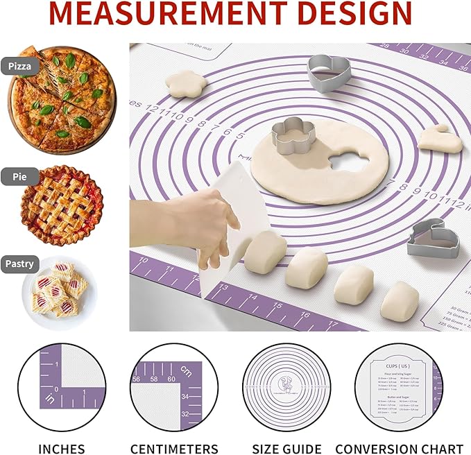 Silicone Baking Mat, Non Stick Pastry Mat Sheet for Dough Rolling, Pie Crust Macarons Baking Sheet, Easy to Clean& Dishwasher Safe, Food Grade Silicone Macaron Cookie Mat - Image 2