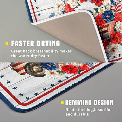 American Flag Dish Drainer Mat Flowers Absorbent Dish Rack Pad for Kitchen Coffee Bar Sinks - Image 3