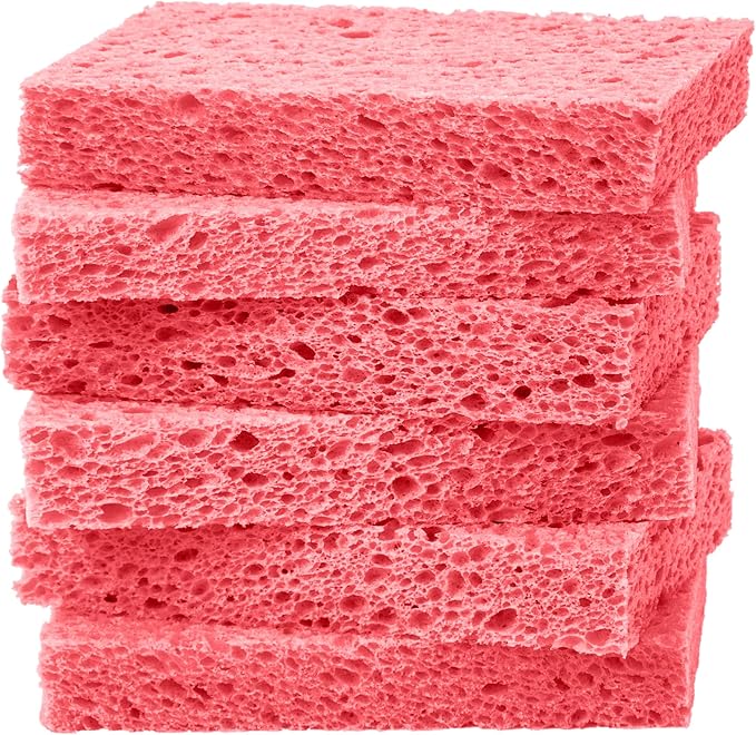 Cellulose Sponges,Heavy Duty Scrub Kitchen Sponge,Clean Tough Messes Without Scratching Sponges Kitchen,Pop Up Eco Sponges DIY Pink (6 Pack) by ARCLIBER