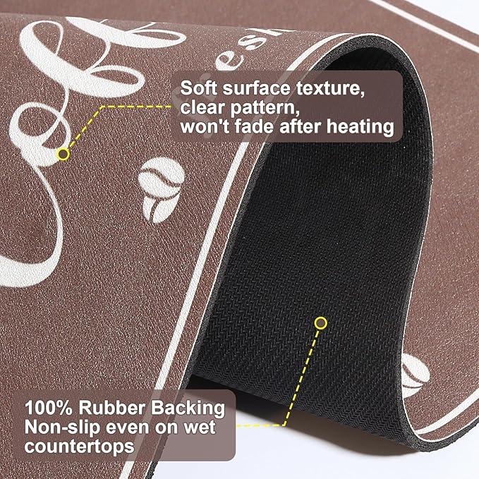 CooRug Absorbent Coffee Mat, Fashion Dish Drying Mat for Kitchen Counter Coffee Bar Accessories Espresso Machine Dish Rack 12" x 20" Brown - Image 7