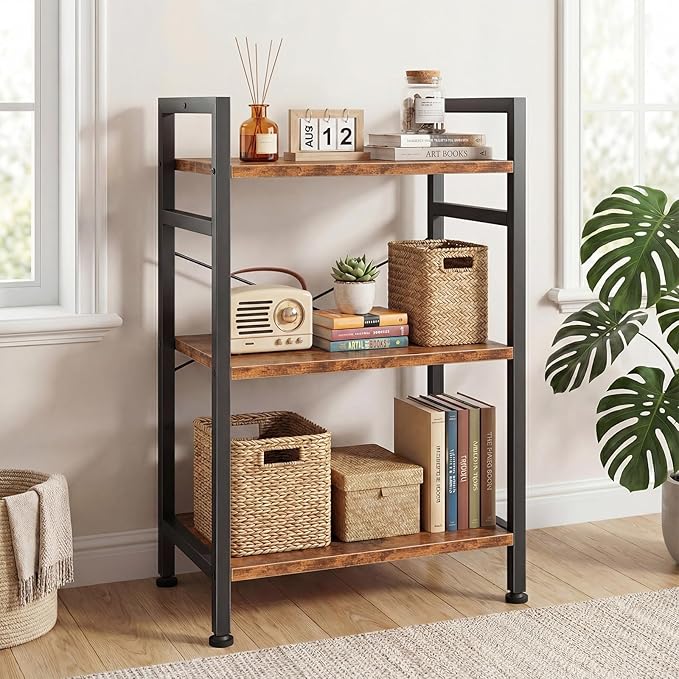 DUMOS 3 Tiers Bookshelf, Classical Book Shelf, Tall Display Shelves in Living Room/Home/Office, Storage Organizer for CDs/Books/Movies, Brown - Image 7