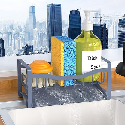Maifan Stainless Steel Kitchen Sink Caddy Organizer with Auto Drain Tray, Sponge Holder for Countertop Storage Grey Blue by Unknown