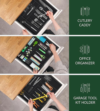 ROYAL CRAFT WOOD Luxury Bamboo Kitchen Drawer Organizer - Silverware Organizer - Utensil Holder and Cutlery Tray with Grooved Drawer Dividers for Flatware and Kitchen Utensils (9 Slot, Black) - Image 7
