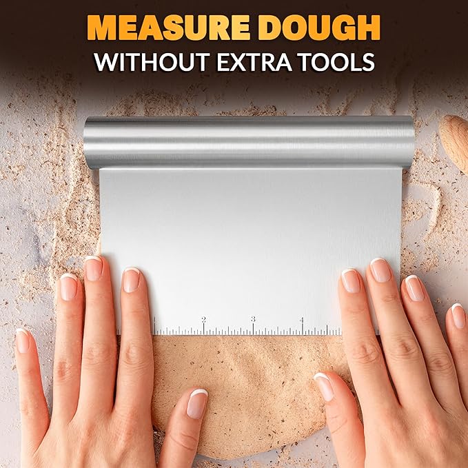 Bench Scraper Kitchen – Multipurpose Pastry Scraper Tool with Measurement Marks for Even Portions, Stainless Steel Build, Ergonomic Grip for Better Control – Pizza, Cookie & Bread Dough Cutter Tool - Image 7