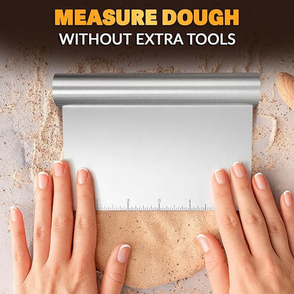 Bench Scraper Kitchen – Multipurpose Pastry Scraper Tool with Measurement Marks for Even Portions, Stainless Steel Build, Ergonomic Grip for Better Control – Pizza, Cookie & Bread Dough Cutter Tool - Image 7