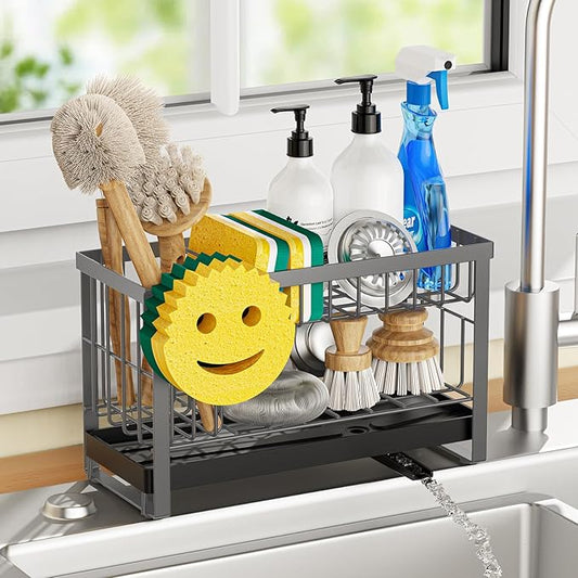 Sponge Holder for Kitchen Sink with Flexible Sink Caddy Smiley Face,2 Tier Kitchen Sink Organizer Countertop and Storage Essentials,Soap Dispenser Organize,Home Decor Accessories-Gray by Unknown