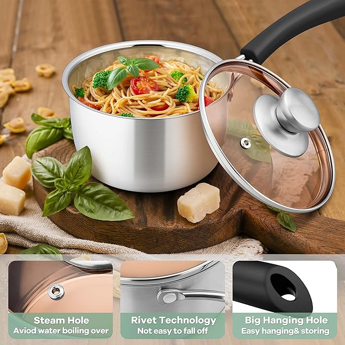 Herogo 1 Quart Saucepan with Lid, 18/10 Stainless Steel Small Sauce Pan Pot, 1Qt Saucepan for Gas Electric Stove Top Camping, Healthy & Rust Free - Image 4