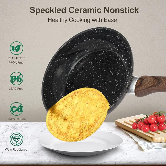 M MELENTA Pots and Pans Set Non Stick, 12pcs Black Ceramic Cookware Set, Non-toxic Induction Cookware Kitchen Cooking Set, PFAS and PFOA Free