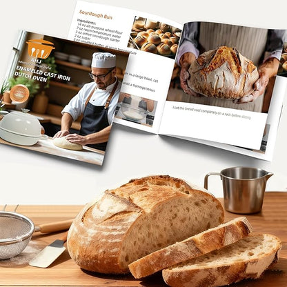AHJ 6QT Dutch Oven For Bread Baking, Enameled Cast Iron Dutch Oven Pot with Lid, Multi-Functional Bread pan, Sourdough Baking Supplies with Proofing Basket, Cast Iron Bread Oven, Silicone Sling & Gloves. - Image 7