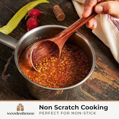 Wooden Ladle for Cooking, Soup Spoon Ladle – Teak Wooden Serving Spoon, 12.4″ Handle, Medium Scoop Size 2 oz – Eco Friendly, Natural and Sustainable - Image 3