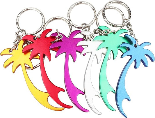 Swatom Palm Tree Bottle Opener with Keychain Key Tag Chain Ring Accessories (6, Random Color)