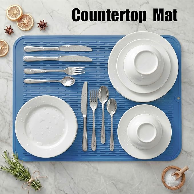MicoYang Silicone Dish Drying Mat for Multiple Usage,Easy clean,Eco-friendly,Heat-resistant Silicone Mat for Kitchen Counter or Sink,Refrigerator or Drawer Liner Lichen BlueL 2XL 24 inches x 18 inches - Image 4