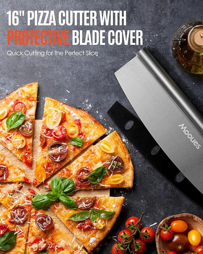 Mooues Pizza Peel Aluminum Pizza Spatula, Metal Pizza Paddle(14inx 16in) with Rocker Cutter Foldable Wood Handle, [Storage bag included], for Family Pizza Oven Baking Pizza, Dough, Bread & Pastry - Image 3