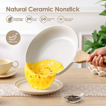 SENSARTE Nonstick Ceramic Frying Pan Skillet, 12.5 Inch Omelet Pan, Healthy Non Toxic Chef Pan, Induction Compatible Egg Pan with Heat Resistant Handle, PFAS-Free, White - Image 2