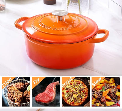 EDGING CASTING Enameled Cast Iron Dutch Oven, 5.5 Quart, Round Cast Dutch Ovens Pot with Lid Dual Handle for Bread Baking, Oven Safe up to 500°F, Orange - Image 5
