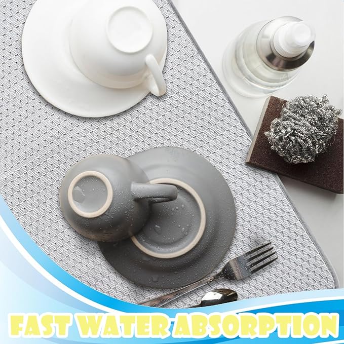 3 Pack Microfiber Dish Drying Mat,24 x 17 inch Super Absorbent Drying Pad,Large Size Dish Drying Mat for Countertops,Sinks,Draining Racks,Gray - Image 5