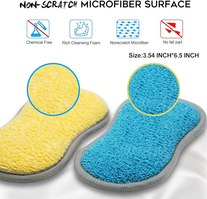 Dual Sided Multi-Purpose Sponges Kitchen,Non Scratch Dish Sponge for Washing Dishes Cleaning Kitchen，Rough Scrubbers for Non-Stick Cookware, Soft Microfiber Scrub for Dishes(Yellow,6Pack) - Image 4