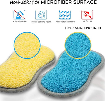 Dual Sided All-Purpose Sponges Kitchen,Dish Sponge for Washing Dishes Cleaning Kitchen,Non Scratch,Rough Scrubbers for Non-Stick Cookware, Soft Microfiber Scrub for Dishes(Bule,6Pack) - Image 4