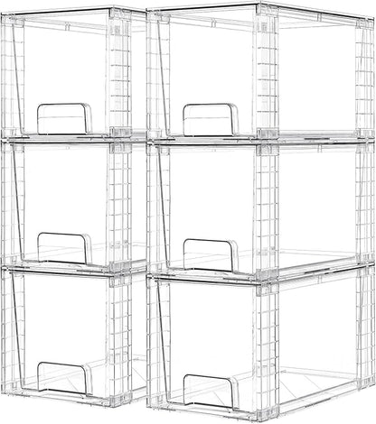 Vtopmart 6 Pack Large Stackable Storage Drawers,Easily Assemble Acrylic Bathroom Closet Undersink Organizers and Storage,Plastic Bins for Kitchen Cabinets,Pantry,Makeup,Medicine Organization by Vtopmart