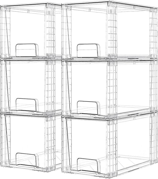 Vtopmart 6 Pack Large Stackable Storage Drawers,Easily Assemble Acrylic Bathroom Closet Undersink Organizers and Storage,Plastic Bins for Kitchen Cabinets,Pantry,Makeup,Medicine Organization by Vtopmart