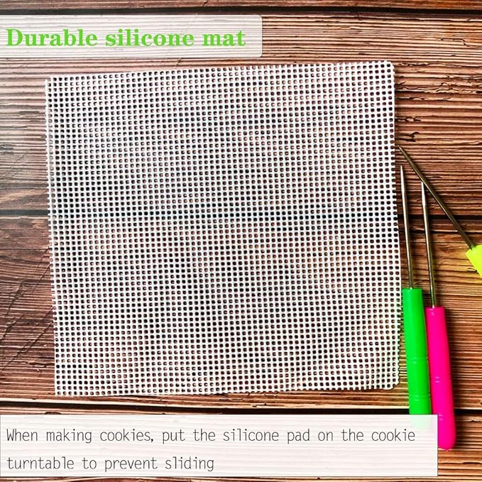 Sugar Cookie Decorating Tools - Acrylic Turntable, 6 Decoration Brushes, Anti-Slip Silicone Mat & 3 Cookie Scribe Needles