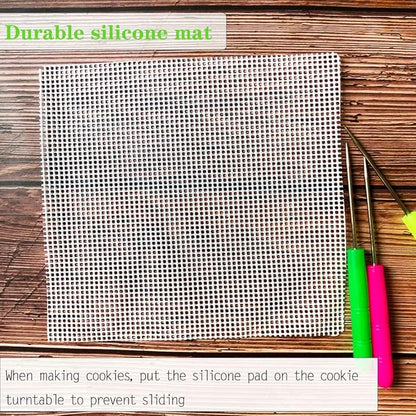 Sugar Cookie Decorating Tools - Acrylic Turntable, 6 Decoration Brushes, Anti-Slip Silicone Mat & 3 Cookie Scribe Needles