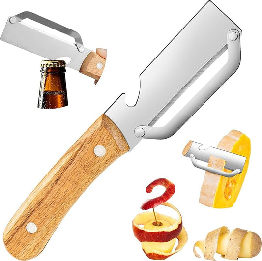 Multi-Functional Vegetable Peeler for Kitchen, 2026 New Zero Snag Wooden Kitchen Tool Ergonomic Design with Wooden Handle and Bottle Opener, Suitable for Fruits and Vegetables(1PCS)