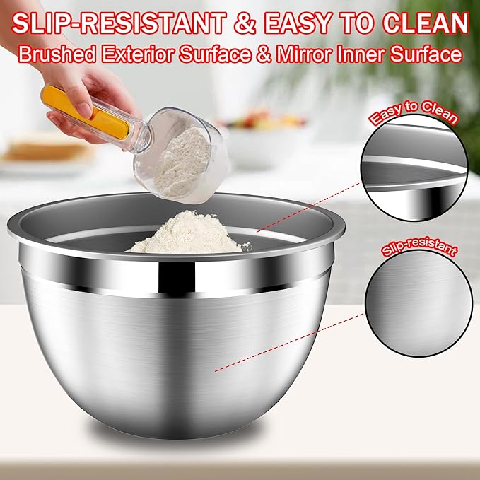 DUTZUN Mixing Bowls with Strainer, Mixing Bowl with Lids Set, Stainless Steel Mixing Bowls, Kitchen Gadgets Salad Bowls with Strainer for Mixing & Preping & Serving, Multicolor - Image 6