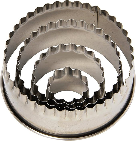 Ateco Fluted Edge Round Cutters in Graduated Sizes, Stainless Steel, 4 Pc Set