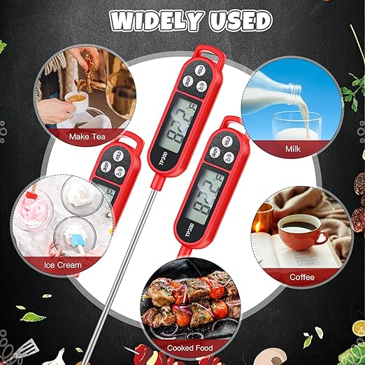 Copkim 6 Pcs Instant Read Meat Thermometer with Long Probe 9.65 Inch Kitchen Cooking Food Candy Waterproof Digital Thermometer for BBQ Water Milk Yogurt Liquid Cooking(Red) - Image 6