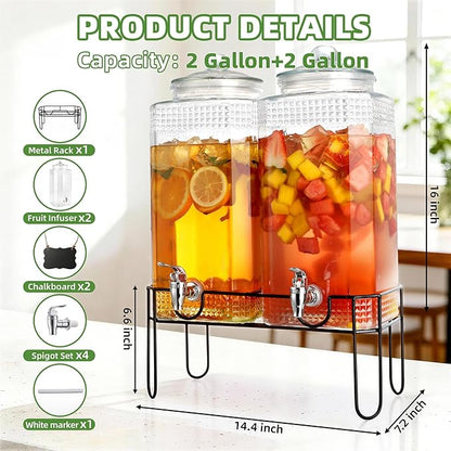2 Gallon Glass Drink Dispensers For Parties，Lemonade Beverage Dispenser With Stand And Spigot For BBQ, Picnic, Party,Laundry Detergent Dispenser