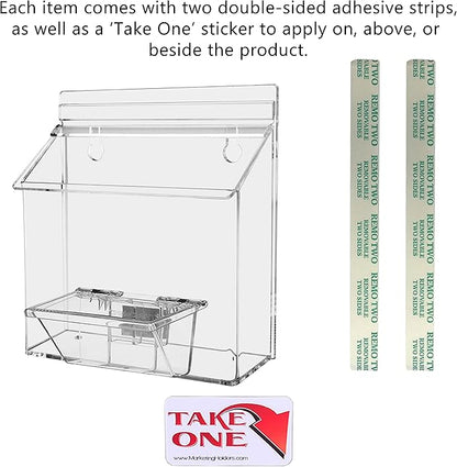 Marketing Holders Outdoor Brochure Holder Holds 7.5" x 5.5" Advertising Postcards and 3.5" x 2" Business Cards Clear Acrylic Wall Mount Box with Lid Includes Take One Sticker and Adhesive Strips