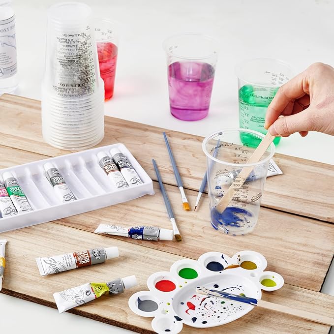 200 PACK Plastic Measuring Cups, 8 oz Disposable Mixing Cups with 100 Wooden Mixing Sticks, Can Be Used for Epoxy Resin, Liquid Measuring, Paint, Cooking and Baking - Image 3