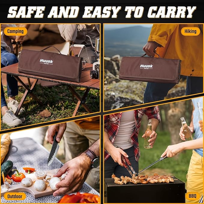 Huusk Butcher Knife Set - Hand Forged Meat Cleaver & Boning Viking Knives & Chef Utility Knives, Japanese Chef Knife Set with Bag for Camping, BBQ, Christmas Gifts for Men Women - Image 5