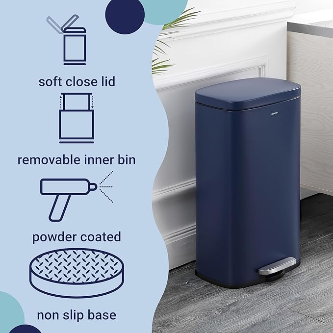 happimess HPM1011E Curtis 8-Gallon Step-Open Trash Can, Fingerprint Resistant, Modern, Minimalistic for Home, Kitchen, Laundry Room, Office, Bedroom, Bathroom, Denim Blue - Image 3