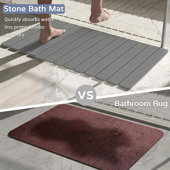 Large Stone Bath Mat 31.5 x 19.7in, Quick Dry Diatomaceous Earth Mats for Bathroom, Super Absorbent Foldable Bath Stone Mat, Non Slip, Dish Drying Mat for Kitchen Counter,Dark Gray - Image 7