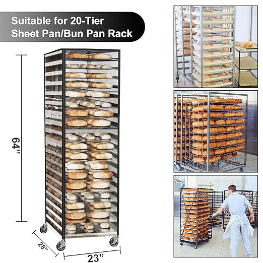 Commercial Bread Rack Cover Speed Rack Cover with Zipper, 20tier Sheet Pan Rack Cover Bun Pan Rack Cover with Vents ，23"X28"X64" Kitchen Brkery Rack Cover Waterproof - Image 2