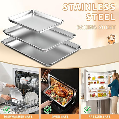 Baking Sheet Set of 3, Stainless Steel Cookie Sheets Baking Sheet Pan, 10.5/12.4/16 Inch, Thicker and Firmer Baking Pans Set, Non-stick, Non toxic & Heavy Duty & Easy Clean，Dishwasher Safe - Image 6