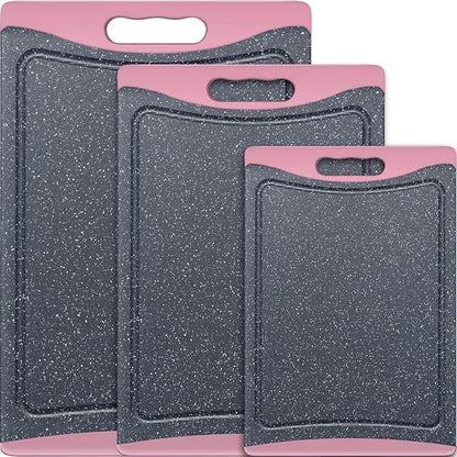 Extra Large Cutting Boards, Plastic Cutting Boards for Kitchen (Set of 3) Cutting Board Set Dishwasher Chopping Board with Juice Grooves Easy-Grip Handles, Pink, Empune by Empune