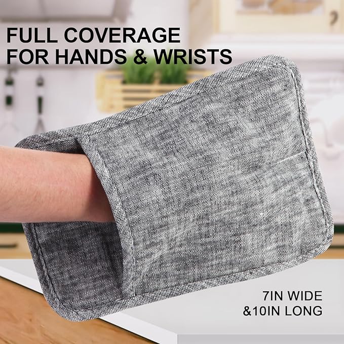 4Pcs Heat Resistant Oven Mitts & Potholders (Up to 500°F), Flexible Kitchen Accessories for BBQ, Baking, Microwave, Stovetop Use and More (Gray) - Image 6