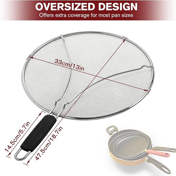 Splatter Screen for Cooking, Perforated Stainless Steel,13 Inch Stainless Steel Grease Splatter Guard, Comfortable Grip, Shield from Splashing Oil - Image 2