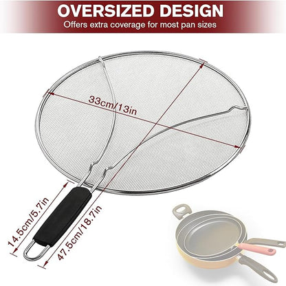 Splatter Screen for Cooking, Perforated Stainless Steel,13 Inch Stainless Steel Grease Splatter Guard, Comfortable Grip, Shield from Splashing Oil - Image 2